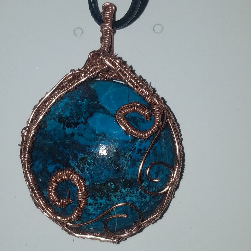 Wire wrapped chrysocolla pendant